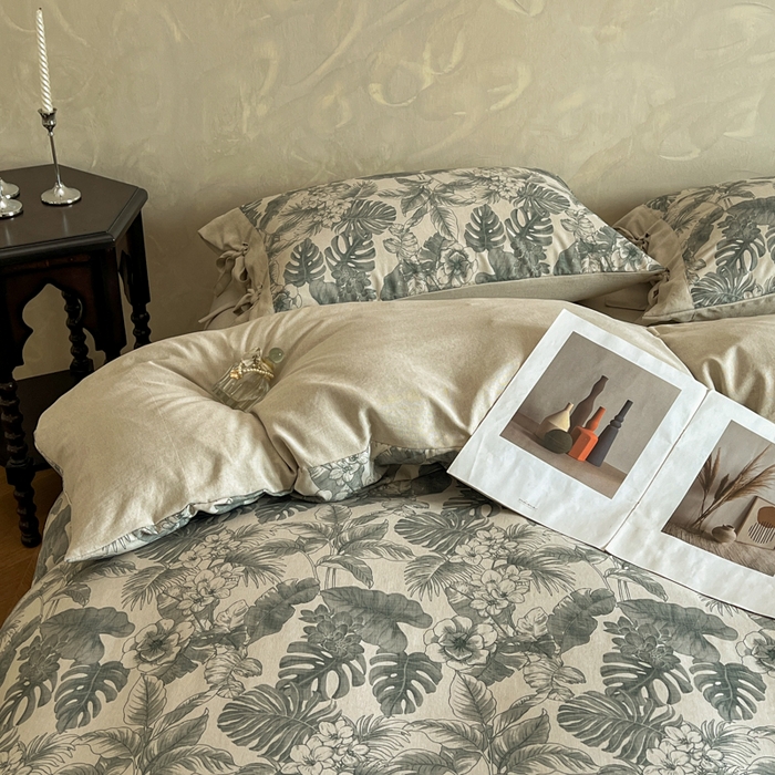 91家纺网 家纺一手货源 找家纺 漫仙阁家纺 2026新款蝴蝶结汉麻四件套 叶栖