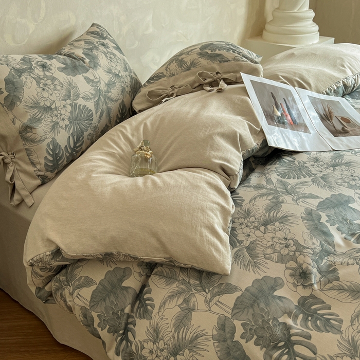 91家纺网 家纺一手货源 找家纺 漫仙阁家纺 2026新款蝴蝶结汉麻四件套 叶栖