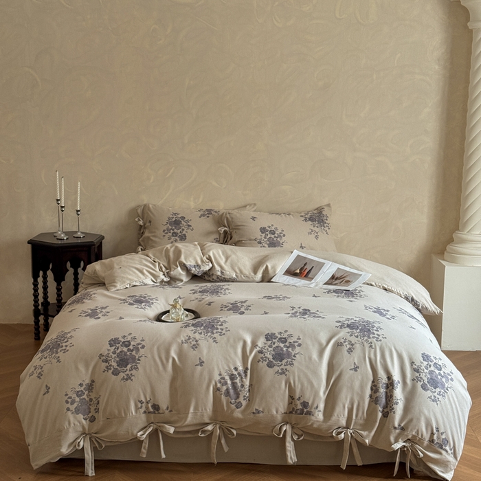 91家纺网 家纺一手货源 找家纺 漫仙阁家纺 2026新款蝴蝶结汉麻四件套 紫柔