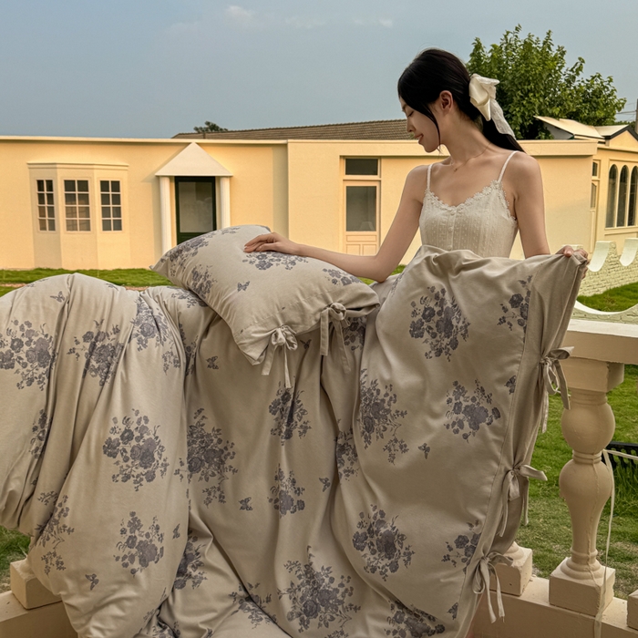 91家纺网 家纺一手货源 找家纺 漫仙阁家纺 2026新款蝴蝶结汉麻四件套 紫柔