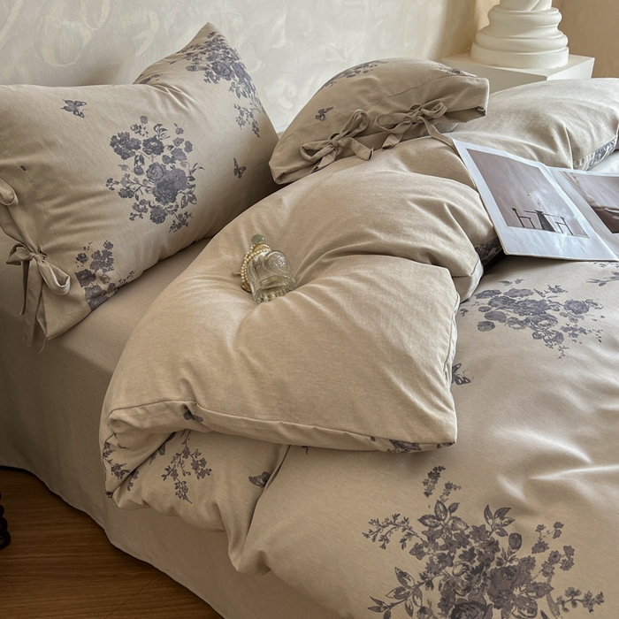 91家纺网 家纺一手货源 找家纺 漫仙阁家纺 2026新款蝴蝶结汉麻四件套 紫柔