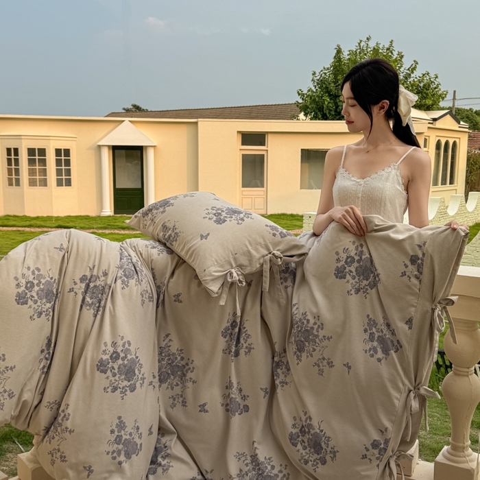 91家纺网 家纺一手货源 找家纺 漫仙阁家纺 2026新款蝴蝶结汉麻四件套 紫柔