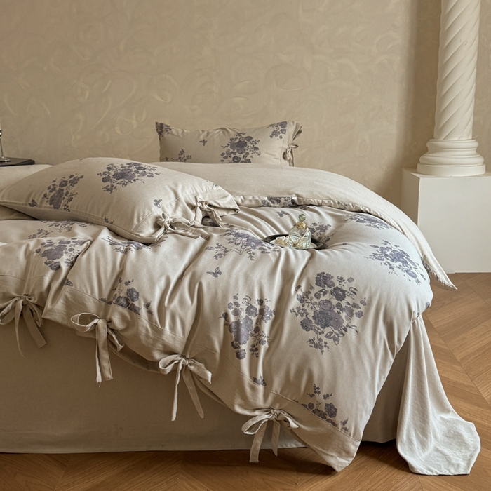 91家纺网 家纺一手货源 找家纺 漫仙阁家纺 2026新款蝴蝶结汉麻四件套 紫柔