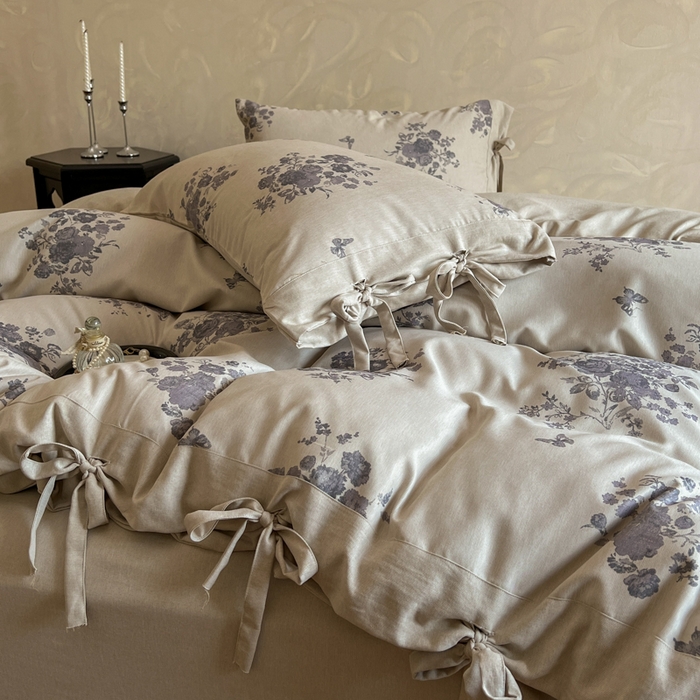 91家纺网 家纺一手货源 找家纺 漫仙阁家纺 2026新款蝴蝶结汉麻四件套 紫柔