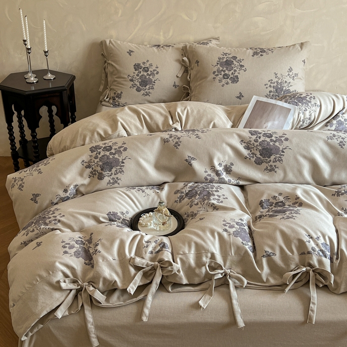 91家纺网 家纺一手货源 找家纺 漫仙阁家纺 2026新款蝴蝶结汉麻四件套 紫柔