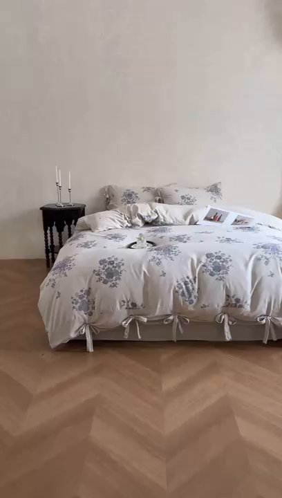 91家纺网 家纺一手货源 找家纺 漫仙阁家纺 2026新款蝴蝶结汉麻四件套 紫柔