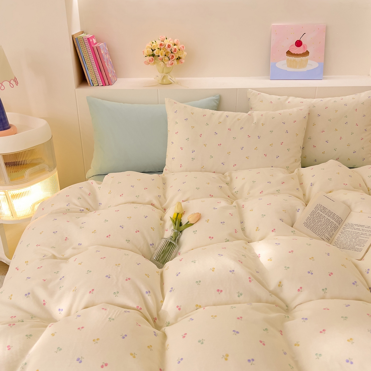 91家纺网 家纺一手货源 找家纺 DoDo 兜兜 2026新款全棉纯棉小温暖双层纱四件套【可定做尺寸】五彩樱桃