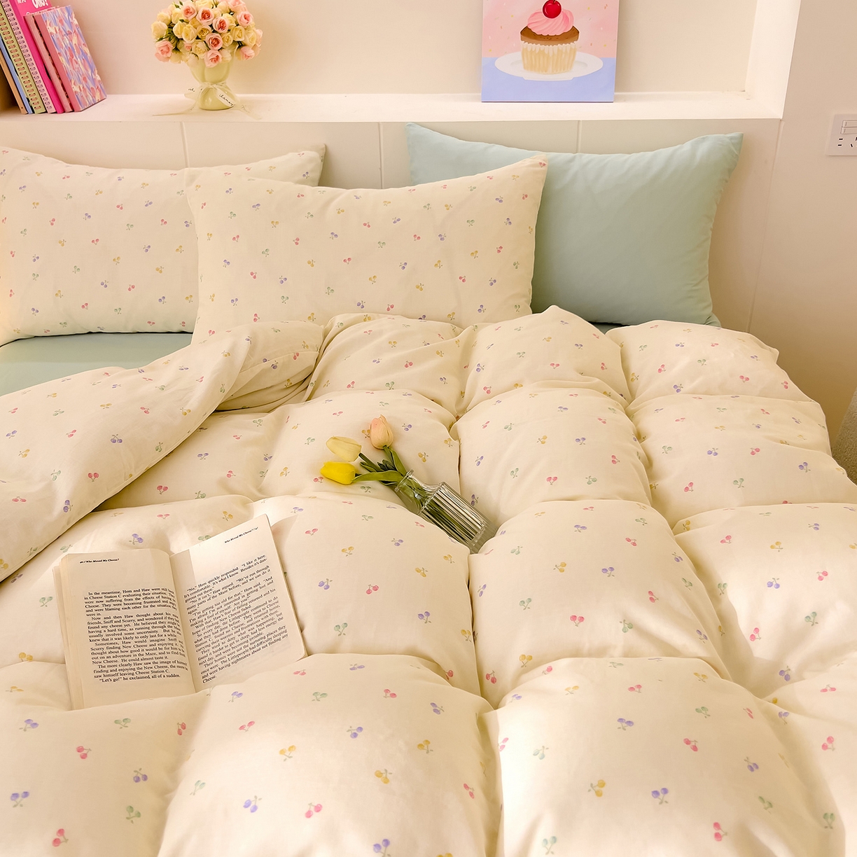 91家纺网 家纺一手货源 找家纺 DoDo 兜兜 2026新款全棉纯棉小温暖双层纱四件套【可定做尺寸】五彩樱桃