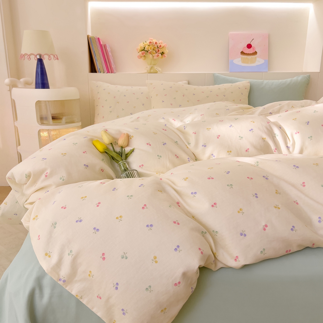 91家纺网 家纺一手货源 找家纺 DoDo 兜兜 2026新款全棉纯棉小温暖双层纱四件套【可定做尺寸】五彩樱桃