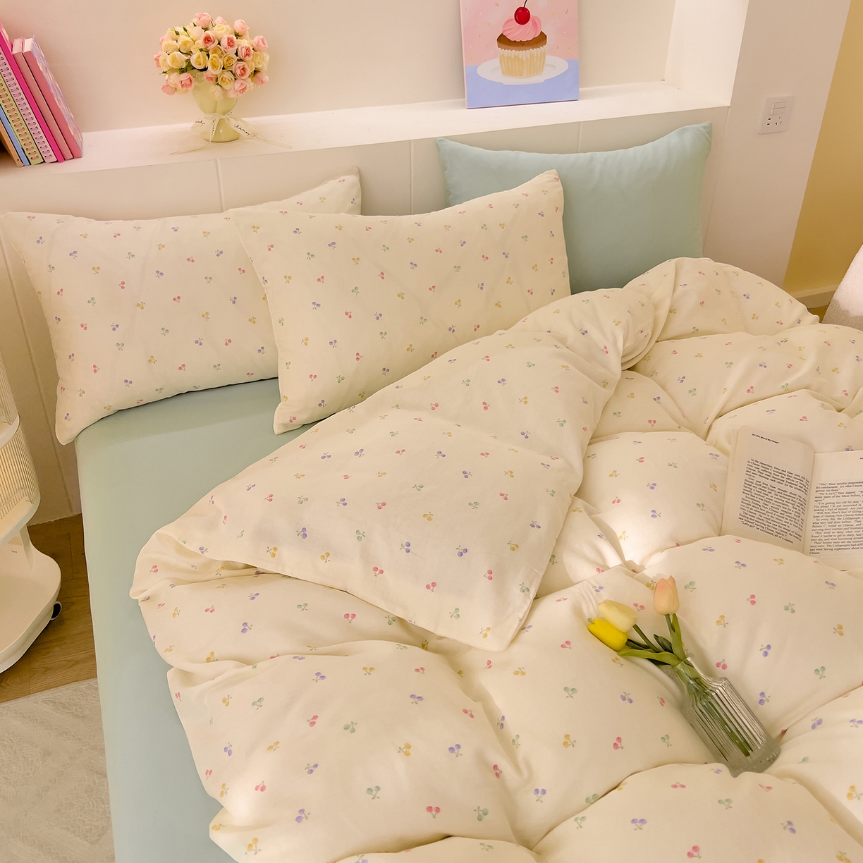 91家纺网 家纺一手货源 找家纺 DoDo 兜兜 2026新款全棉纯棉小温暖双层纱四件套【可定做尺寸】五彩樱桃