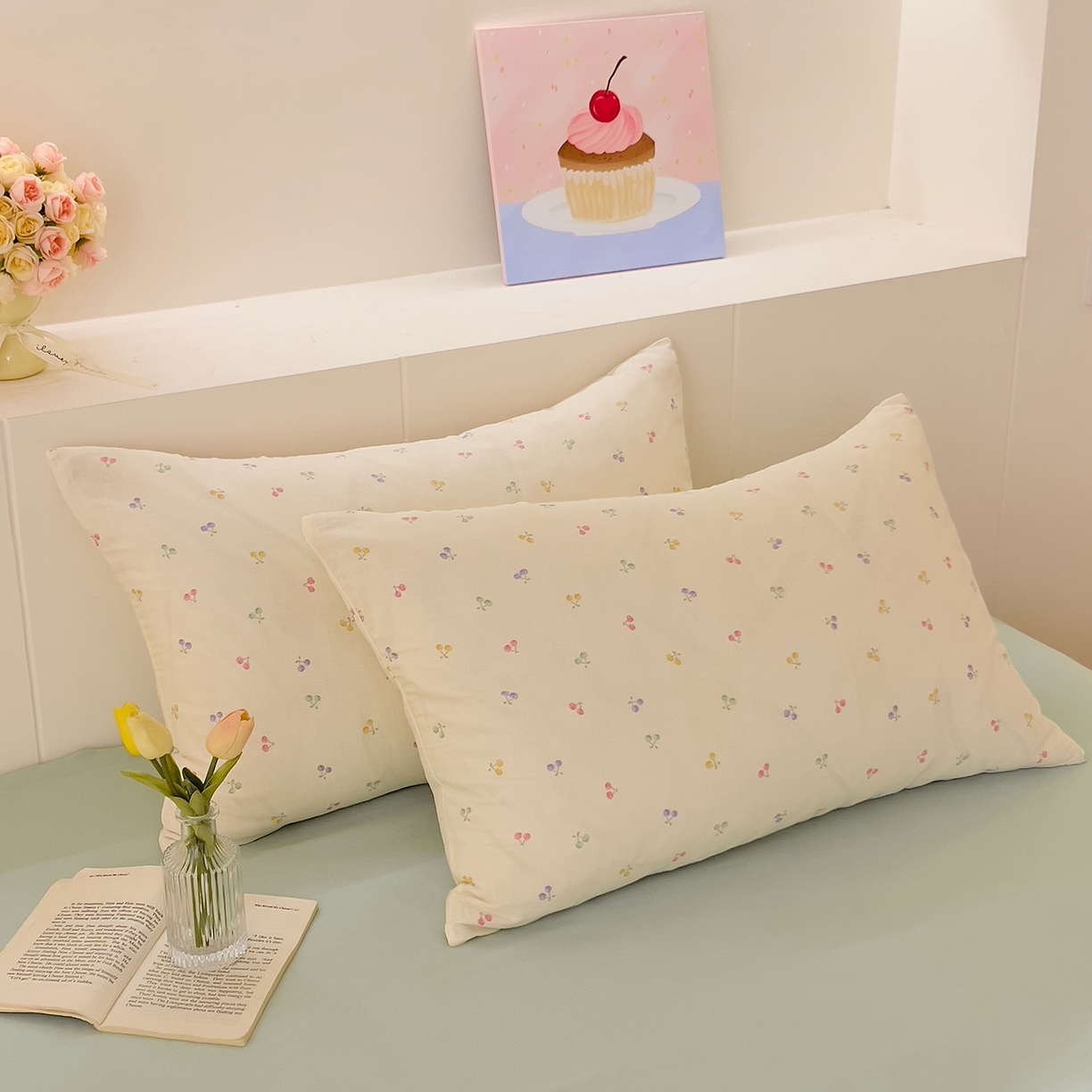 91家纺网 家纺一手货源 找家纺 DoDo 兜兜 2026新款全棉纯棉小温暖双层纱四件套【可定做尺寸】五彩樱桃