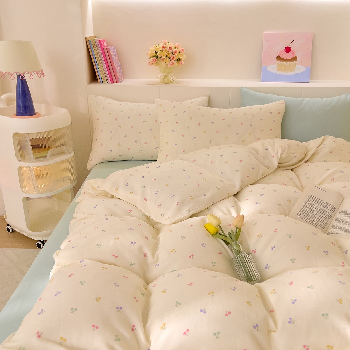 91家纺网 家纺一手货源 找家纺 DoDo 兜兜 2026新款全棉纯棉小温暖双层纱四件套【可定做尺寸】五彩樱桃