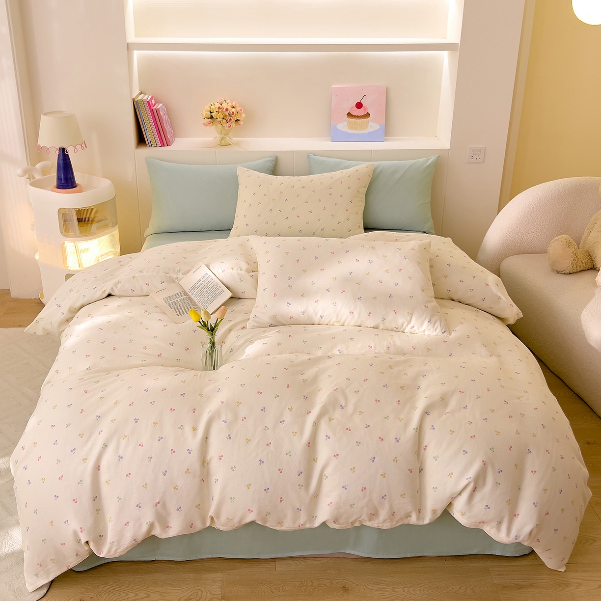 91家纺网 家纺一手货源 找家纺 DoDo 兜兜 2026新款全棉纯棉小温暖双层纱四件套【可定做尺寸】五彩樱桃