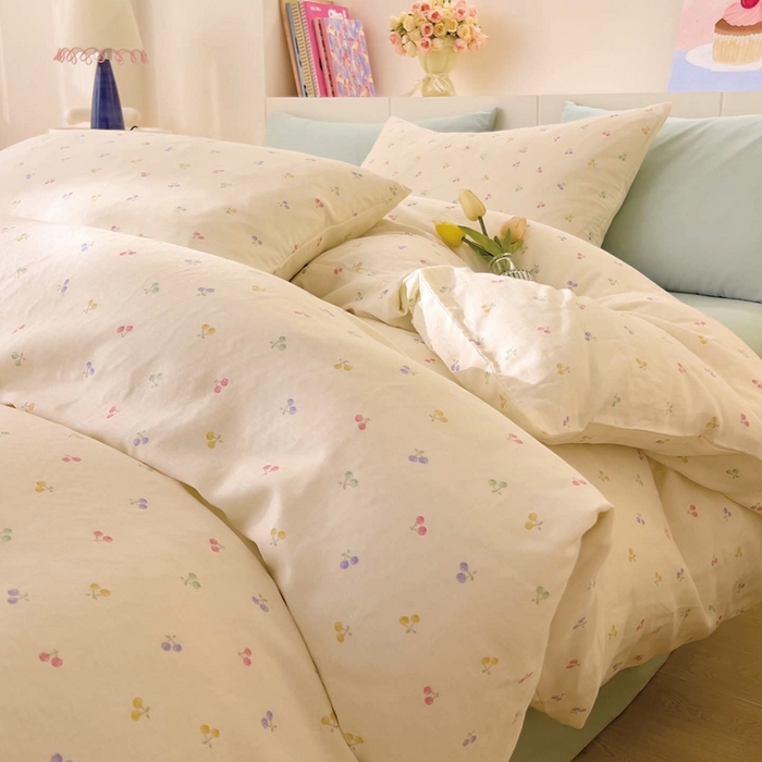 91家纺网 家纺一手货源 找家纺 DoDo 兜兜 2026新款全棉纯棉小温暖双层纱四件套【可定做尺寸】五彩樱桃