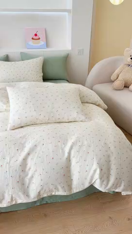 91家纺网 家纺一手货源 找家纺 DoDo 兜兜 2026新款全棉纯棉小温暖双层纱四件套【可定做尺寸】五彩樱桃