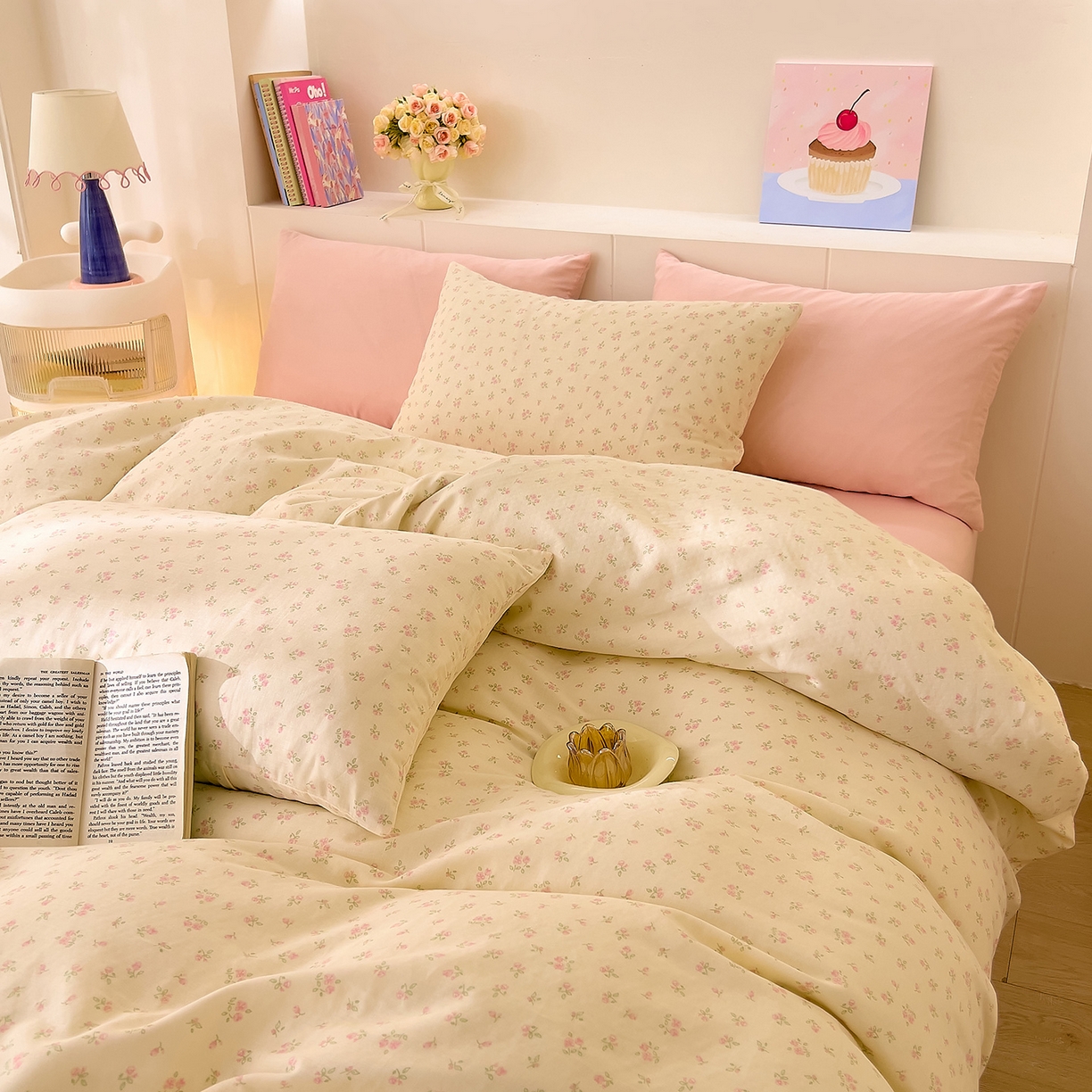 91家纺网 家纺一手货源 找家纺 DoDo 兜兜 2026新款全棉纯棉小温暖双层纱四件套【可定做尺寸】邂逅-粉