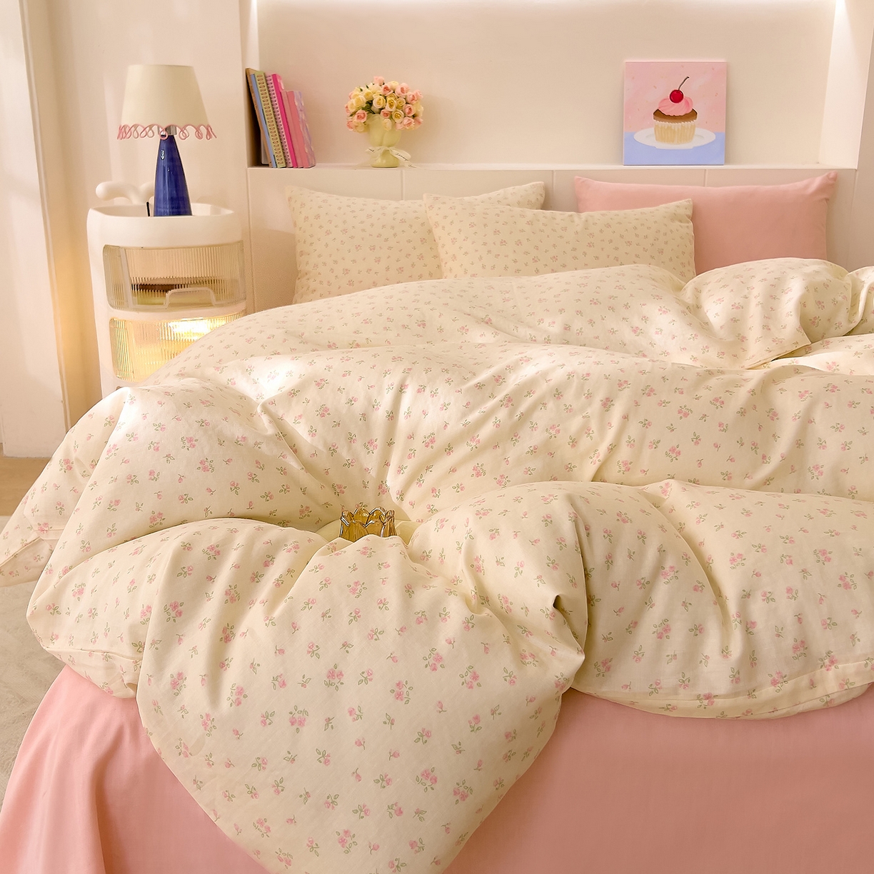 91家纺网 家纺一手货源 找家纺 DoDo 兜兜 2026新款全棉纯棉小温暖双层纱四件套【可定做尺寸】邂逅-粉