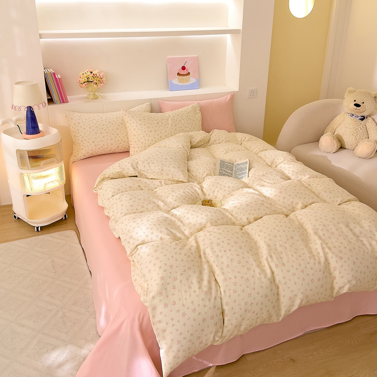 91家纺网 家纺一手货源 找家纺 DoDo 兜兜 2026新款全棉纯棉小温暖双层纱四件套【可定做尺寸】邂逅-粉