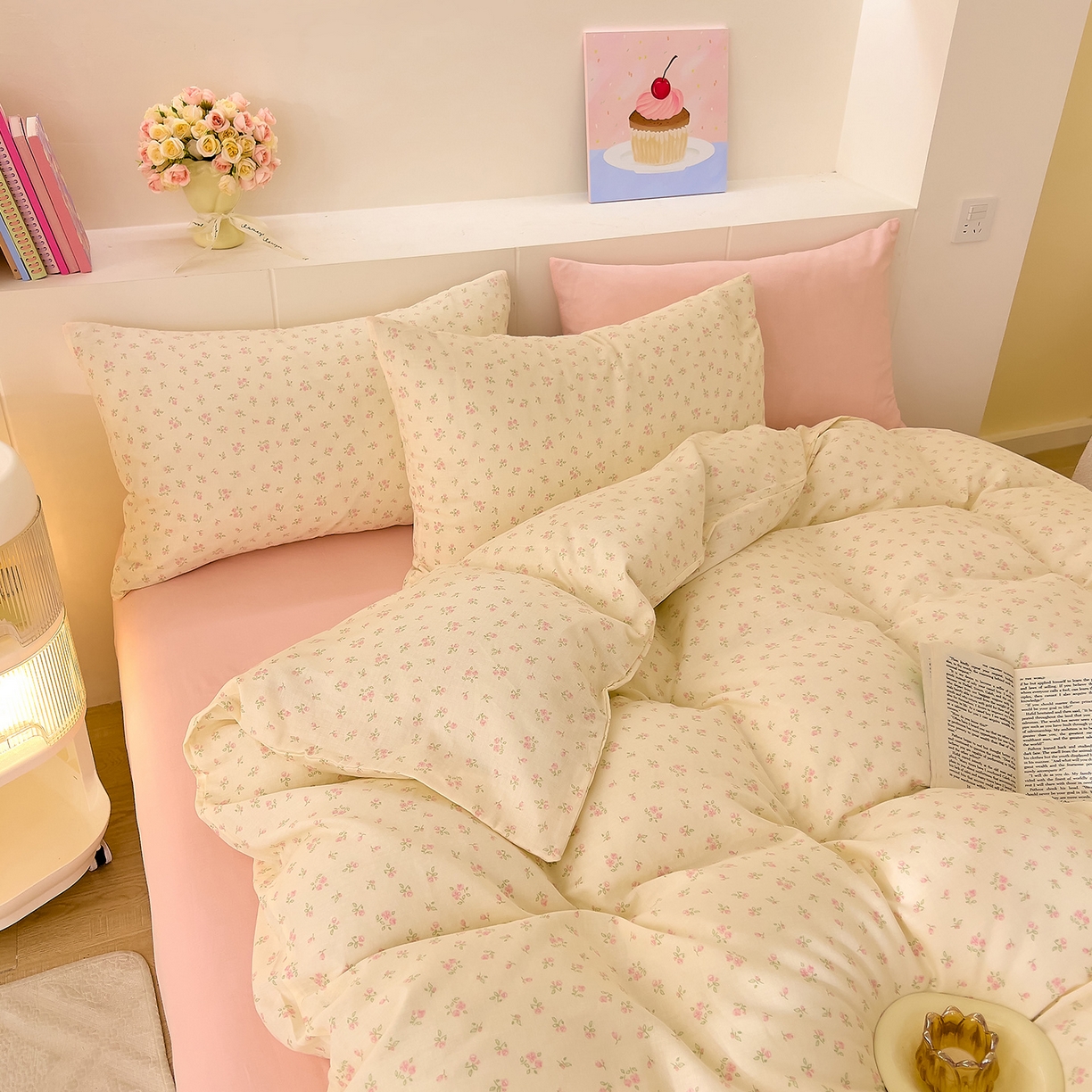 91家纺网 家纺一手货源 找家纺 DoDo 兜兜 2026新款全棉纯棉小温暖双层纱四件套【可定做尺寸】邂逅-粉