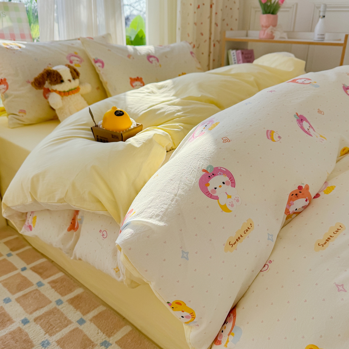 91家纺网 家纺一手货源 找家纺 颜选 2026新款仿棉105克加厚水洗棉四件套-有买家秀 幸运猫