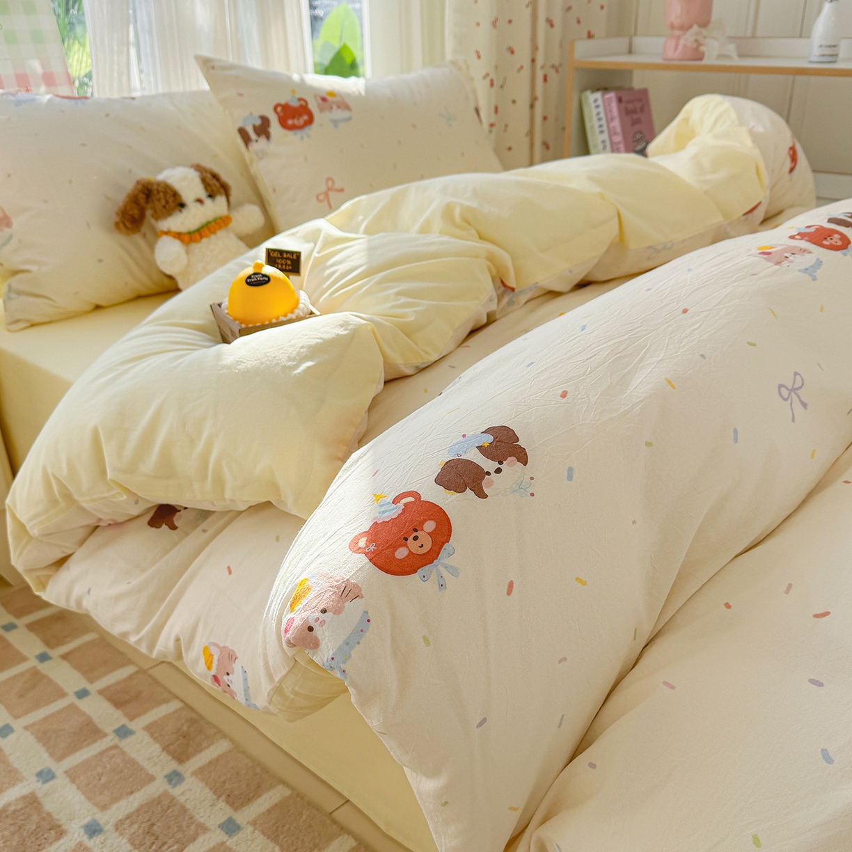 91家纺网 家纺一手货源 找家纺 颜选 2026新款仿棉105克加厚水洗棉四件套-有买家秀 萌熊结趣