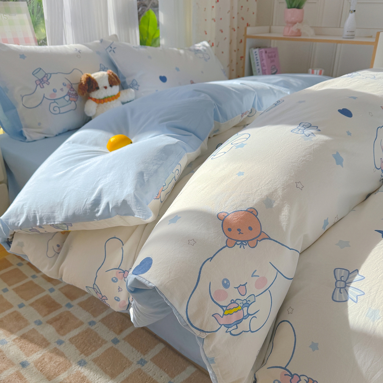 91家纺网 家纺一手货源 找家纺 颜选 2026新款仿棉105克加厚水洗棉四件套-有买家秀 长耳朵星星