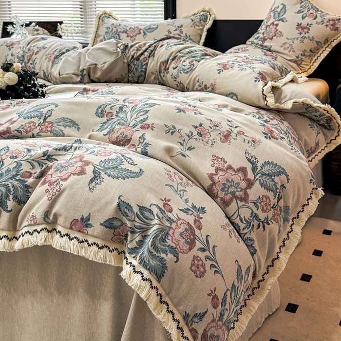 91家纺网 家纺一手货源 找家纺 漫仙阁家纺 2026新款流苏亚麻四件套 波西米亚