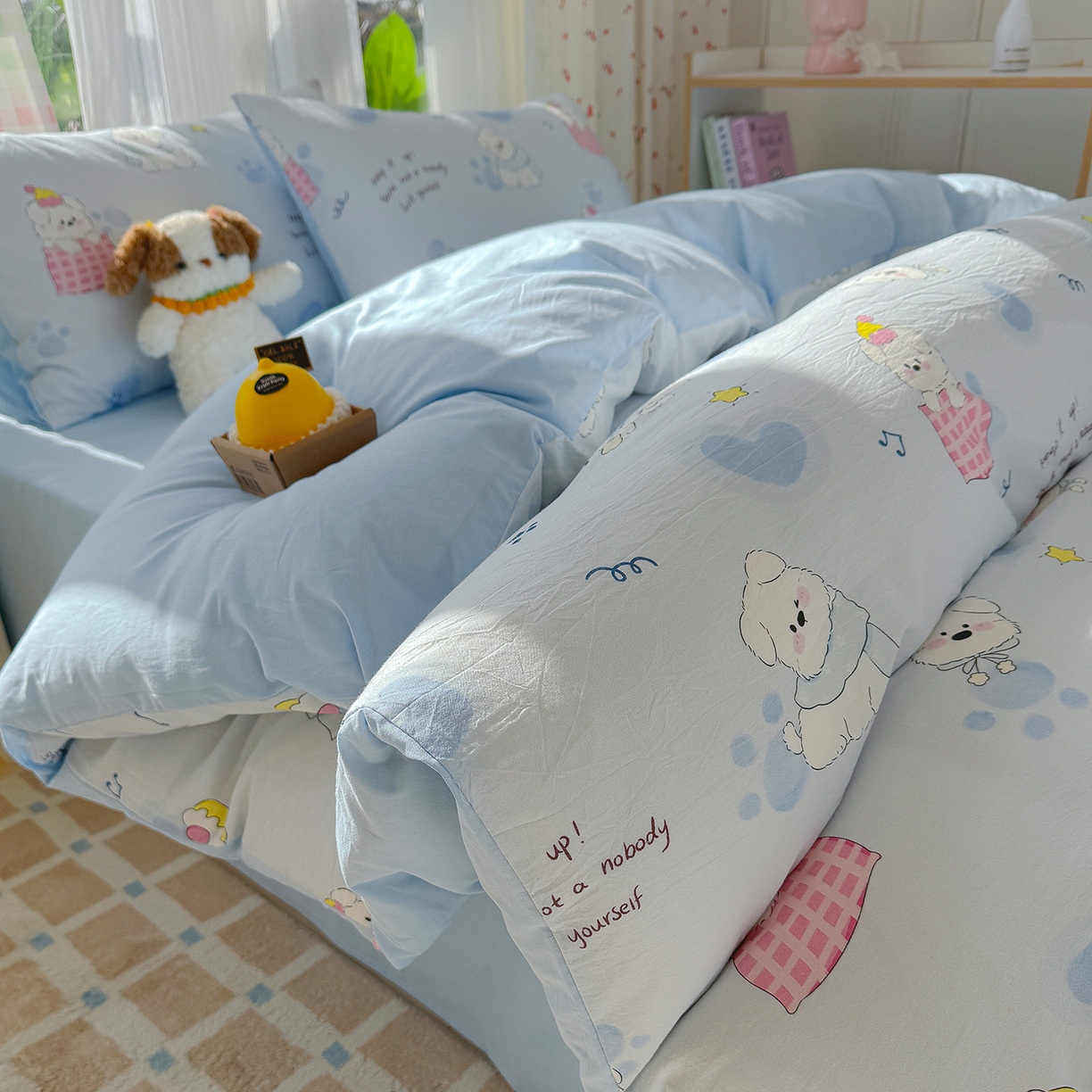 91家纺网 家纺一手货源 找家纺 颜选 2026新款仿棉105克加厚水洗棉四件套-有买家秀 汪星人