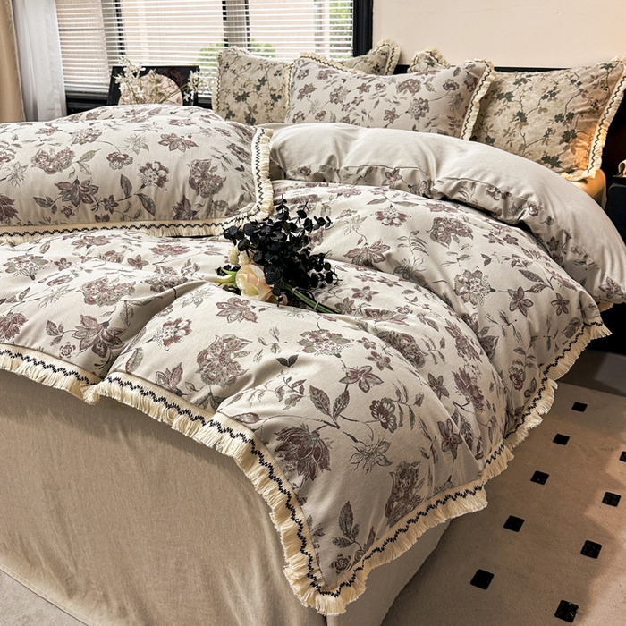 91家纺网 家纺一手货源 找家纺 漫仙阁家纺 2026新款流苏亚麻四件套 花涧雨