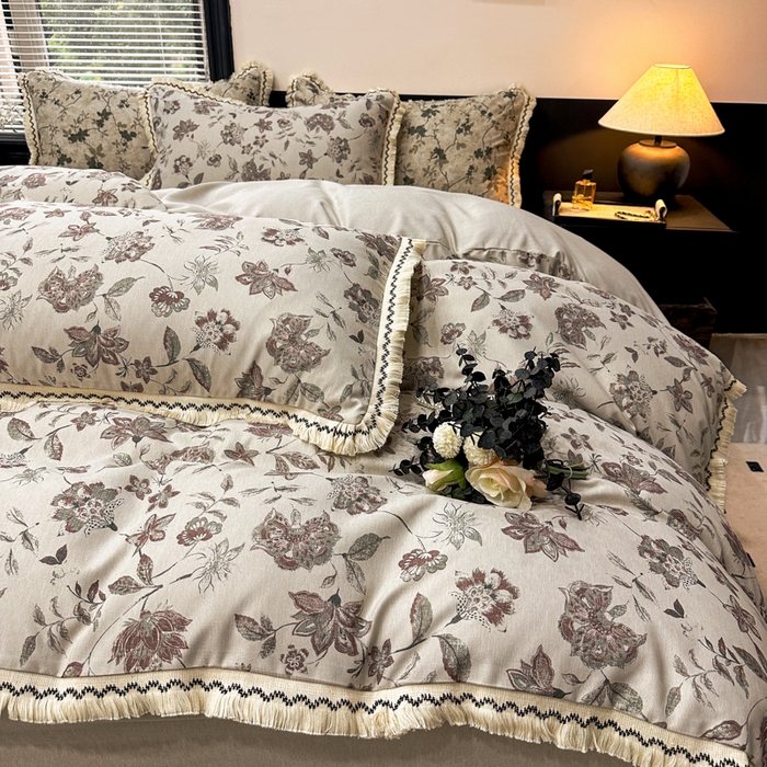 91家纺网 家纺一手货源 找家纺 漫仙阁家纺 2026新款流苏亚麻四件套 花涧雨