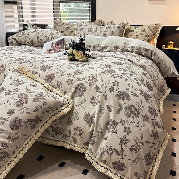 漫仙阁家纺 2026新款流苏亚麻四件套 花涧雨