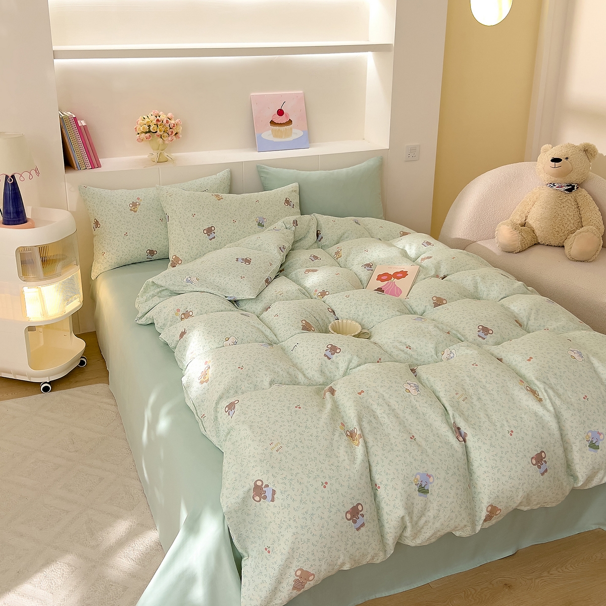 91家纺网 家纺一手货源 找家纺 DoDo 兜兜 2026新款全棉纯棉小温暖双层纱四件套【可定做尺寸】幸福小象-绿