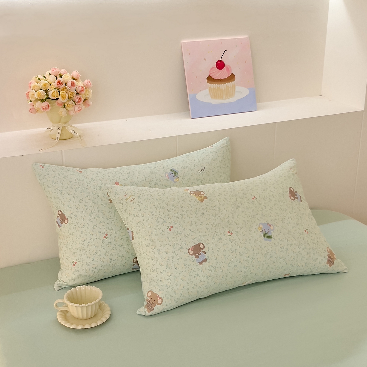 91家纺网 家纺一手货源 找家纺 DoDo 兜兜 2026新款全棉纯棉小温暖双层纱四件套【可定做尺寸】幸福小象-绿