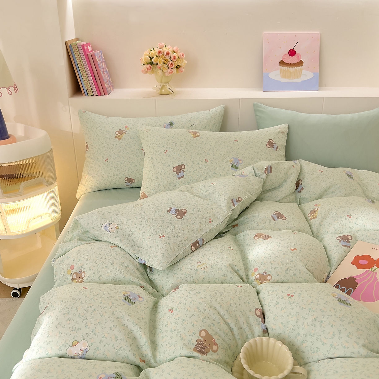 91家纺网 家纺一手货源 找家纺 DoDo 兜兜 2026新款全棉纯棉小温暖双层纱四件套【可定做尺寸】幸福小象-绿