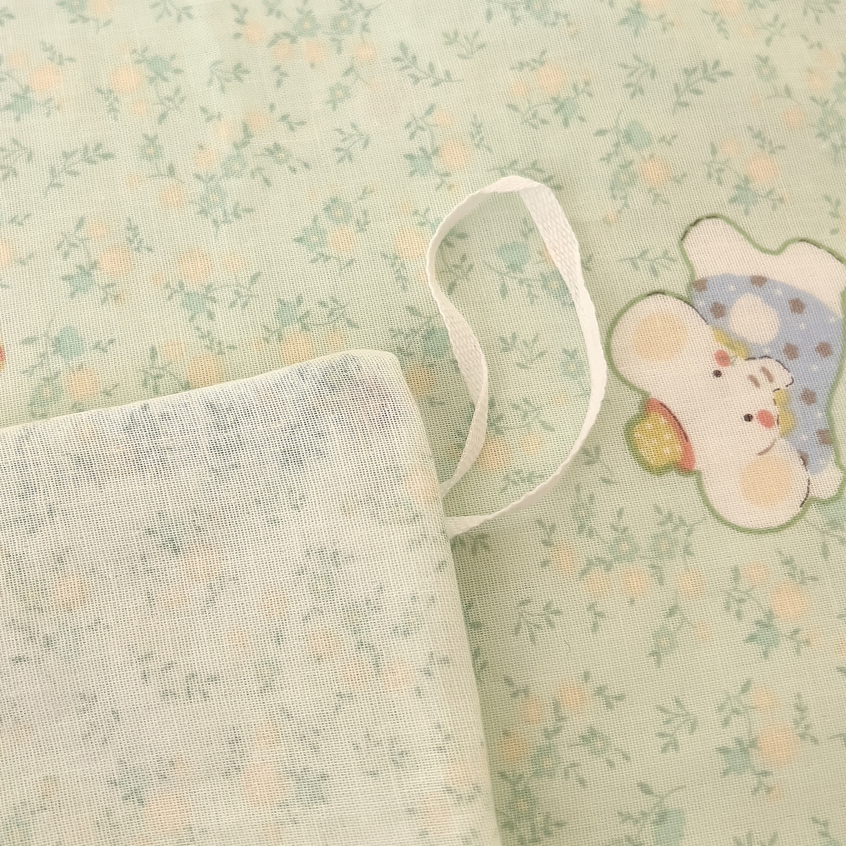 91家纺网 家纺一手货源 找家纺 DoDo 兜兜 2026新款全棉纯棉小温暖双层纱四件套【可定做尺寸】幸福小象-绿