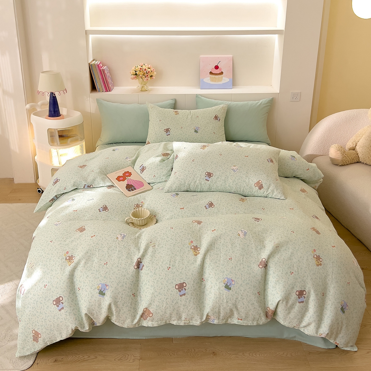 91家纺网 家纺一手货源 找家纺 DoDo 兜兜 2026新款全棉纯棉小温暖双层纱四件套【可定做尺寸】幸福小象-绿