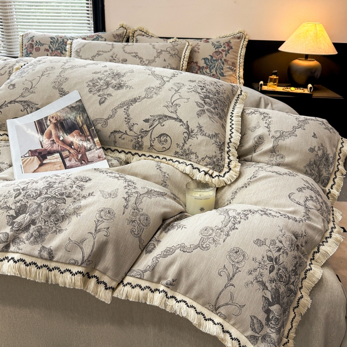 91家纺网 家纺一手货源 找家纺 漫仙阁家纺 2026新款流苏亚麻四件套 皇室