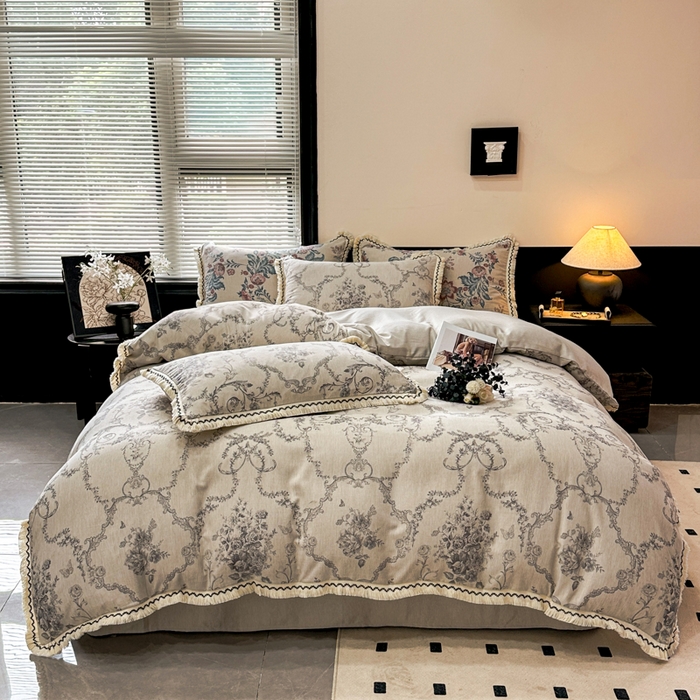 91家纺网 家纺一手货源 找家纺 漫仙阁家纺 2026新款流苏亚麻四件套 皇室