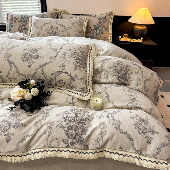 91家纺网 家纺一手货源 找家纺 漫仙阁家纺 2026新款流苏亚麻四件套 皇室