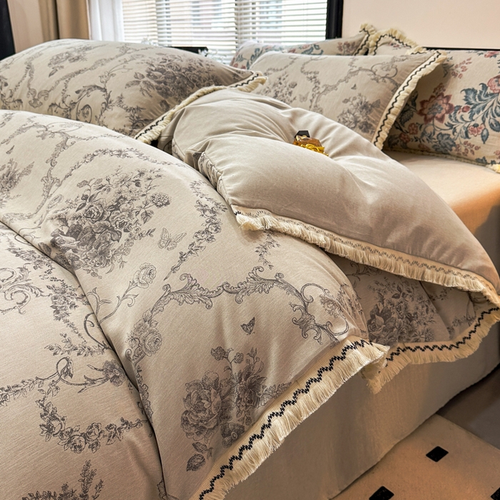 91家纺网 家纺一手货源 找家纺 漫仙阁家纺 2026新款流苏亚麻四件套 皇室