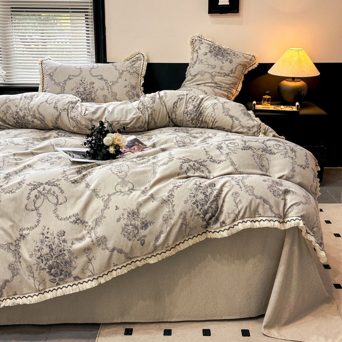 91家纺网 家纺一手货源 找家纺 漫仙阁家纺 2026新款流苏亚麻四件套 皇室