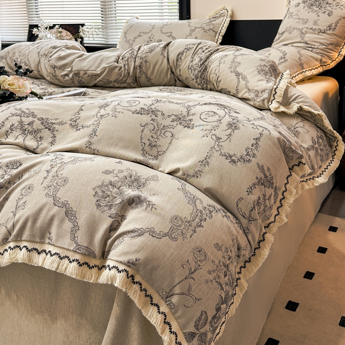 91家纺网 家纺一手货源 找家纺 漫仙阁家纺 2026新款流苏亚麻四件套 皇室