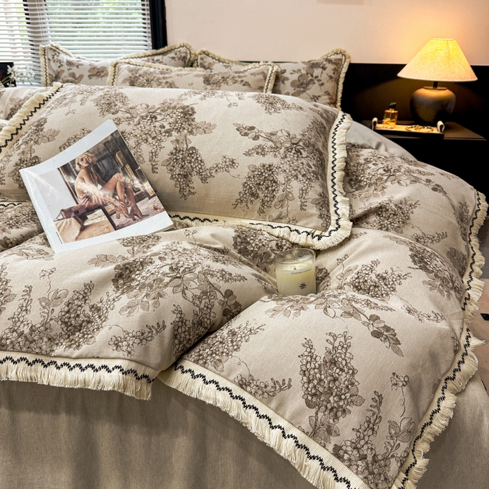 91家纺网 家纺一手货源 找家纺 漫仙阁家纺 2026新款流苏亚麻四件套 静舍