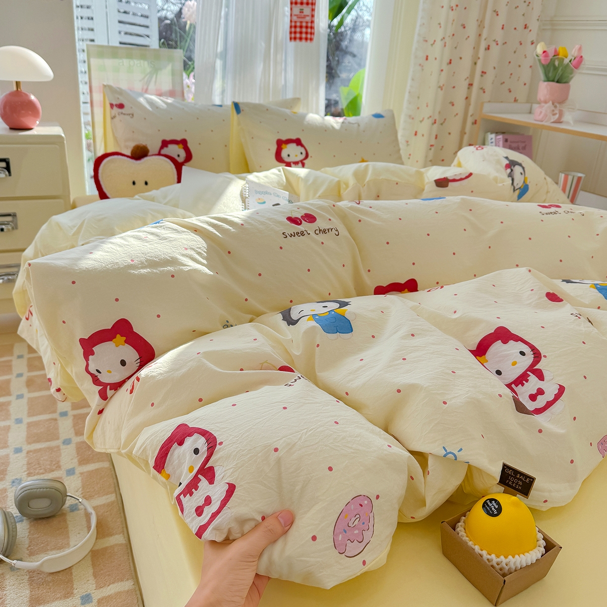 91家纺网 家纺一手货源 找家纺 颜选 2026新款仿棉105克加厚水洗棉四件套-有买家秀 甜心小红帽