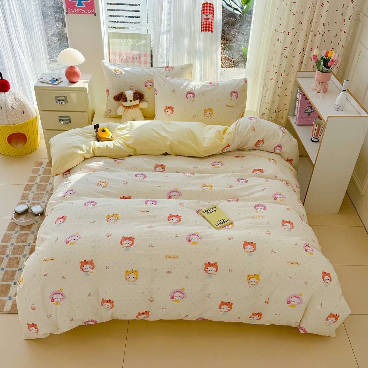 91家纺网 家纺一手货源 找家纺 颜选 2026新款仿棉105克加厚水洗棉四件套-有买家秀 幸运猫