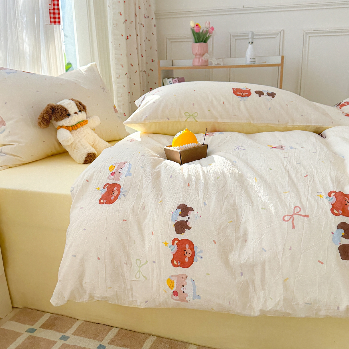 91家纺网 家纺一手货源 找家纺 颜选 2026新款仿棉105克加厚水洗棉四件套-有买家秀 萌熊结趣