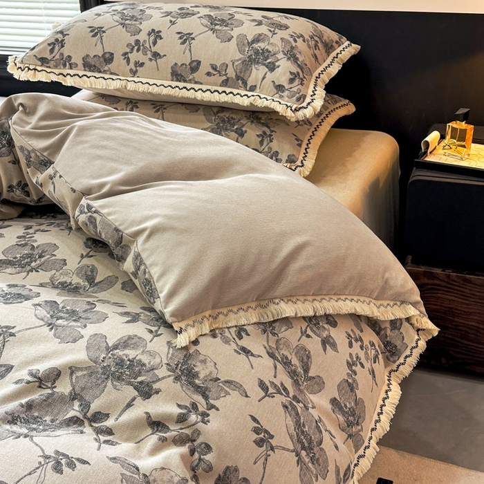 91家纺网 家纺一手货源 找家纺 漫仙阁家纺 2026新款流苏亚麻四件套 与花时-灰