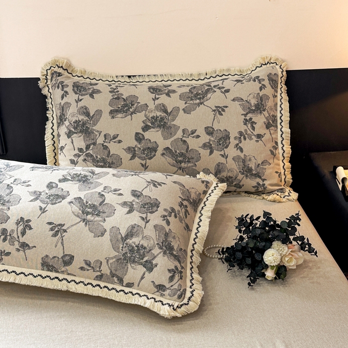 91家纺网 家纺一手货源 找家纺 漫仙阁家纺 2026新款流苏亚麻四件套 与花时-灰