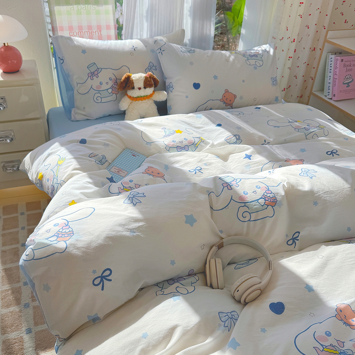 91家纺网 家纺一手货源 找家纺 颜选 2026新款仿棉105克加厚水洗棉四件套-有买家秀 长耳朵星星