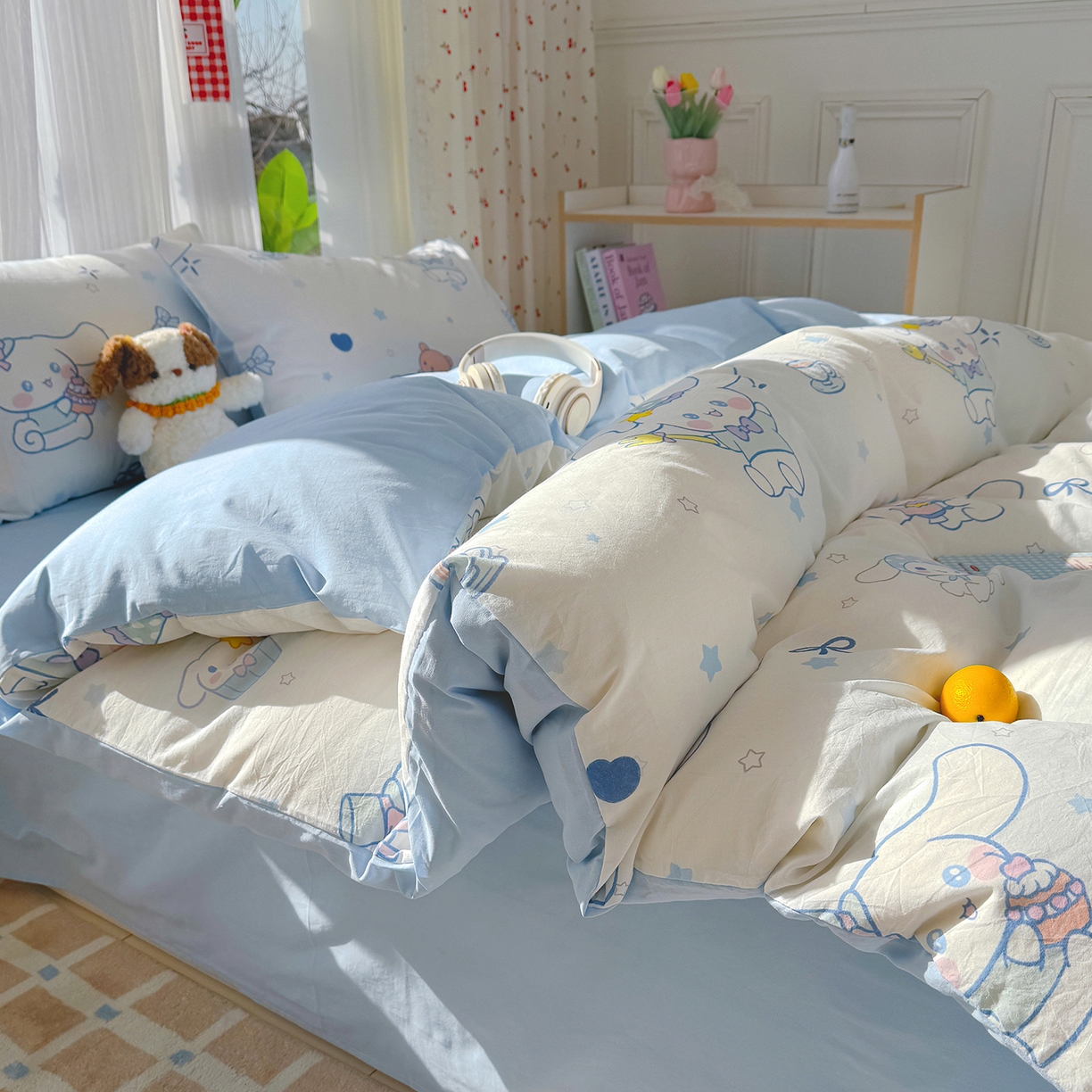 91家纺网 家纺一手货源 找家纺 颜选 2026新款仿棉105克加厚水洗棉四件套-有买家秀 长耳朵星星